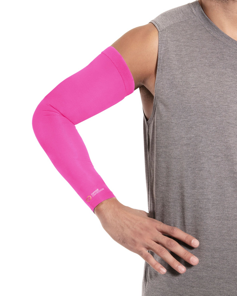 Copper Compression Full Arm Sleeve, the full arm sleeve worn by a man, seen from the front