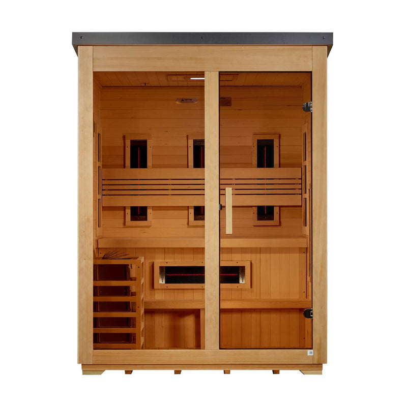Golden Designs "Carinthia" 3 Person Hybrid (PureTech™ Full Spectrum IR or Traditional Stove) Outdoor Sauna -  Canadian Hemlock