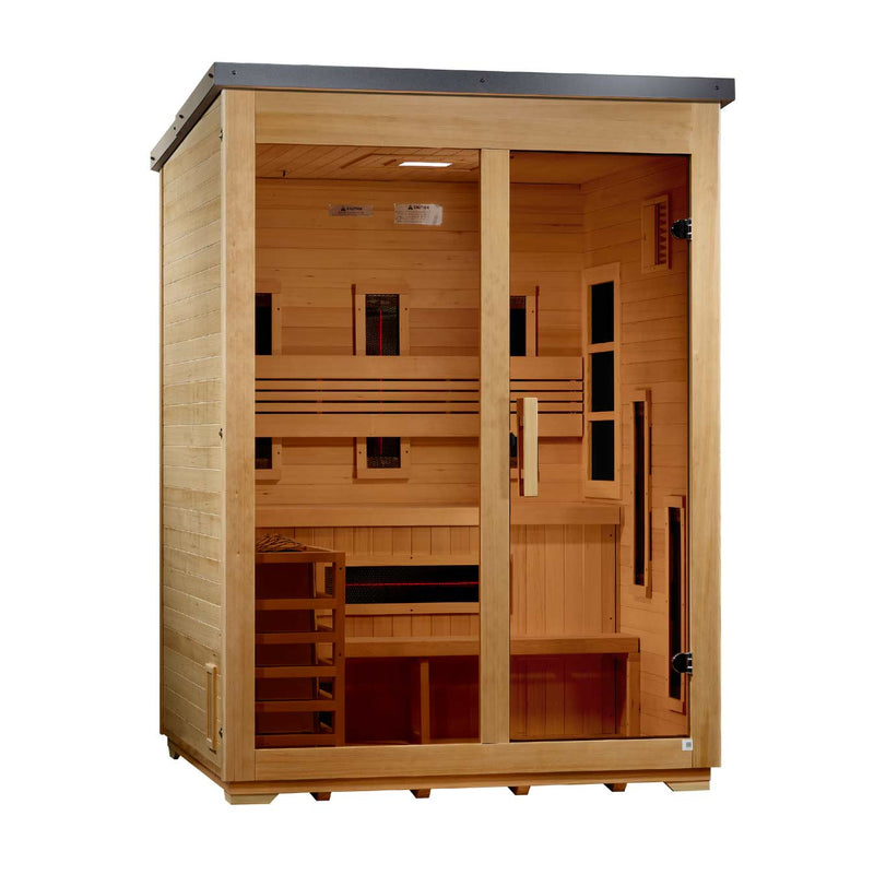 Golden Designs "Carinthia" 3 Person Hybrid (PureTech™ Full Spectrum IR or Traditional Stove) Outdoor Sauna -  Canadian Hemlock