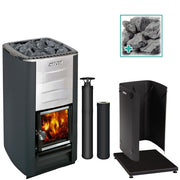 Harvia M3 Wood Burning Stove Kit w/ Chimney, Sheath, Floor Protection and Stones