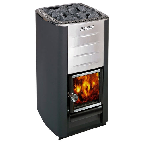 Harvia M3 Wood Burning Stove Kit w/ Chimney, Sheath, Floor Protection and Stones
