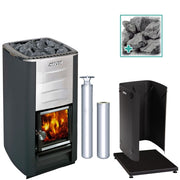 Harvia M3 Wood Burning Stove Kit w/ Chimney, Sheath, Floor Protection and Stones