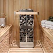 Homecraft Revive sauna heater with wood guard in a cedar sauna