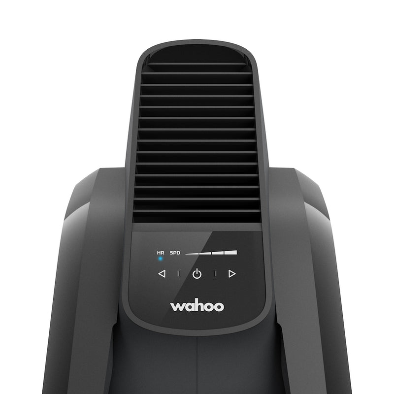 Wahoo KICKR Headwind, fan front with control buttons and Wahoo logo