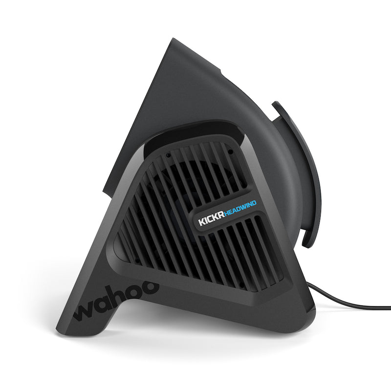 Wahoo KICKR Headwind, fan from the side with its cord