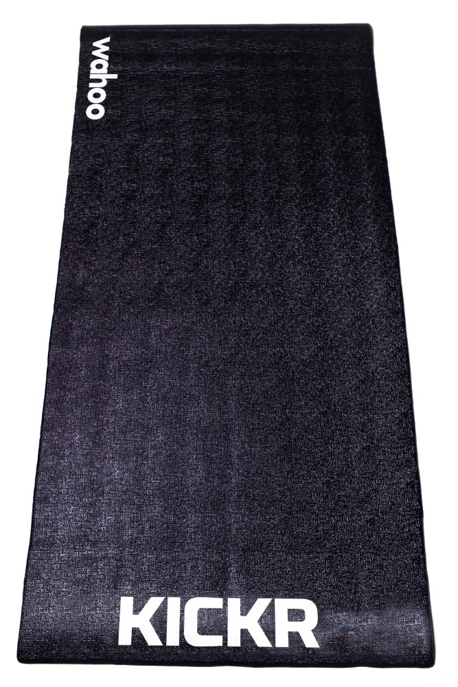 Wahoo KICKR MAT, long black mat with KICKR wordmark near one end