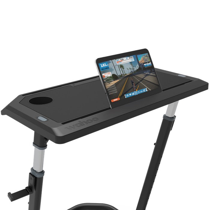 Wahoo KICKR Desk, desk with an open laptop and phone on top