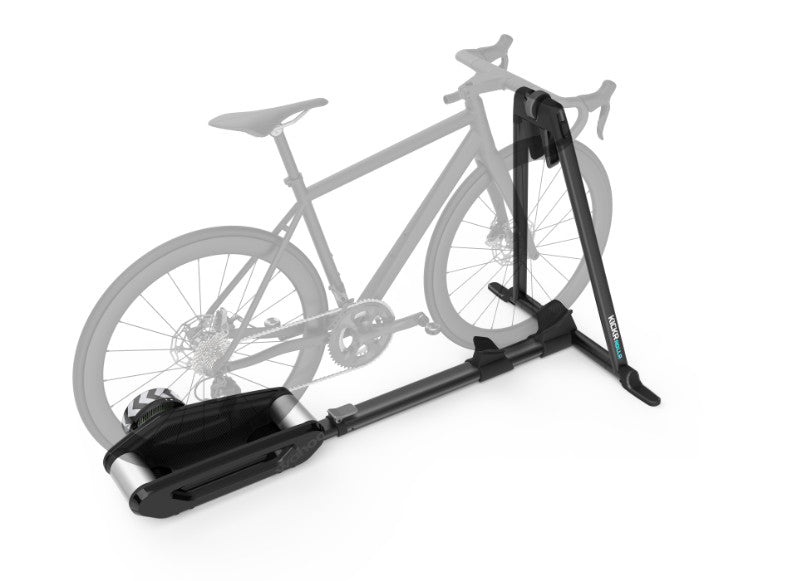 Wahoo KICKR ROLLR, rollers with a grey road bike, seen from the other side