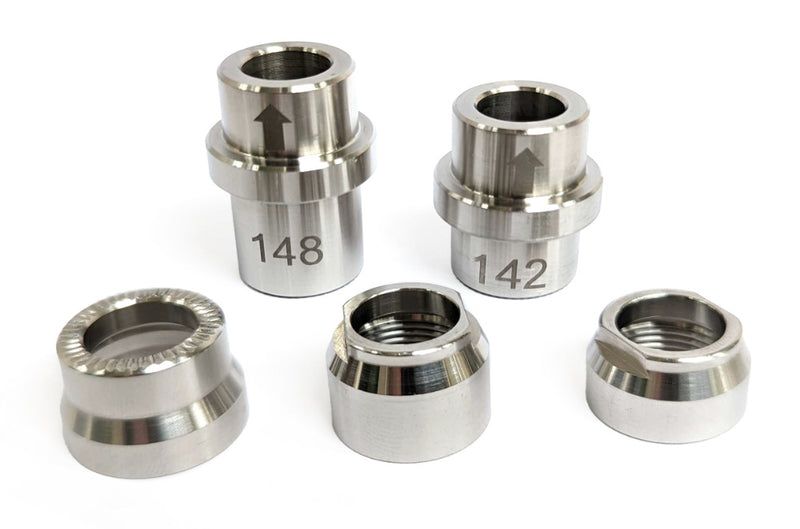 Wahoo KICKR Thru Axle Kit, set of silver machined adapters and spacers