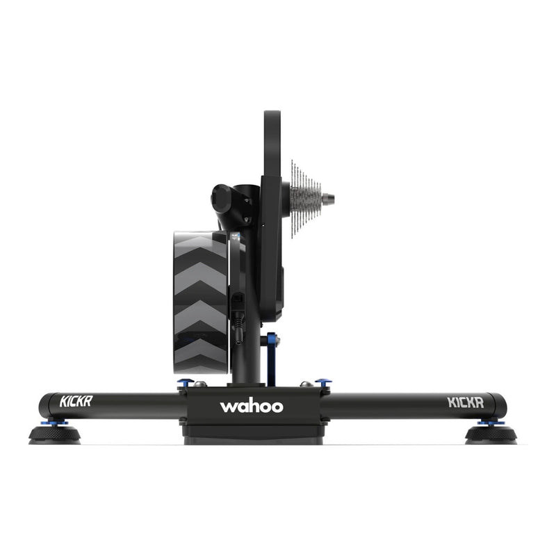 Wahoo KICKR Trainer, trainer from directly behind with legs spread wide