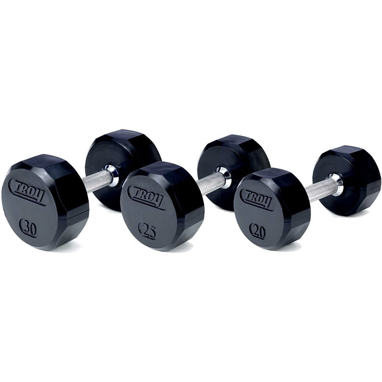 Troy Fitness 12 Sided Rubber Encased Dumbbell Set with Vertical Storage Rack