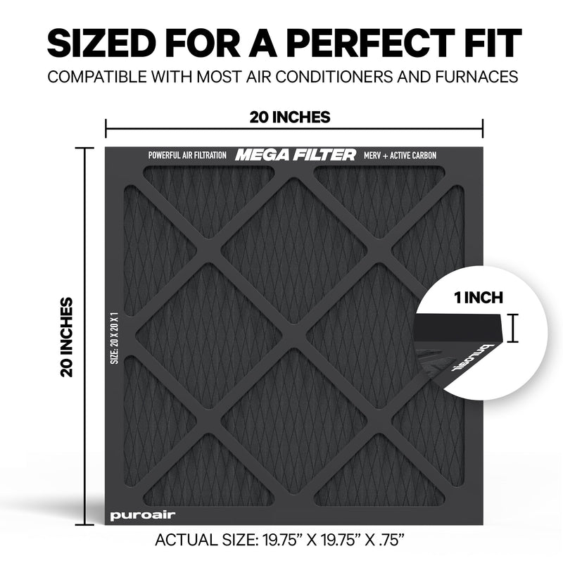 PuroAir HVAC Mega Filter MERV 13 Pleated Plus Activated Carbon Air Filter