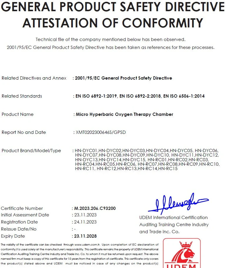 Warrior Willpower 1.5ATA Portable Lying Hyperbaric Oxygen Chamber
