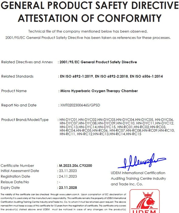 Warrior Willpower 1.5ATA Portable Lying Hyperbaric Oxygen Chamber