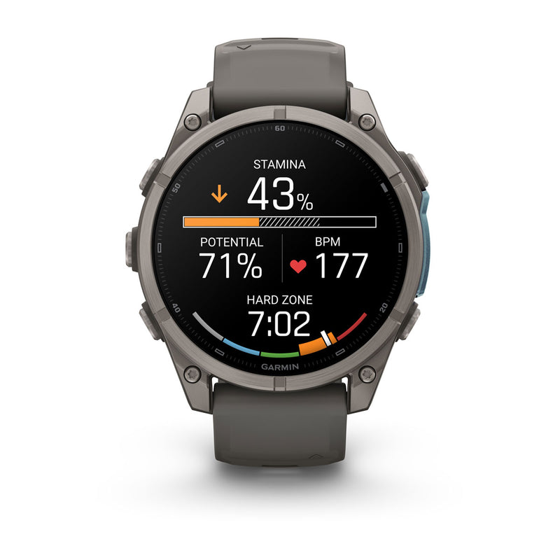 Garmin fēnix 9 Multisport GPS Smartwatch — 47 mm, Titanium with Pebble Gray, stamina and heart rate screen