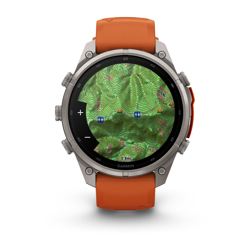 Garmin fēnix 9 Pro Multisport GPS Smartwatch — 47 mm, Titanium with Autumn Orange, TopoActive map on screen