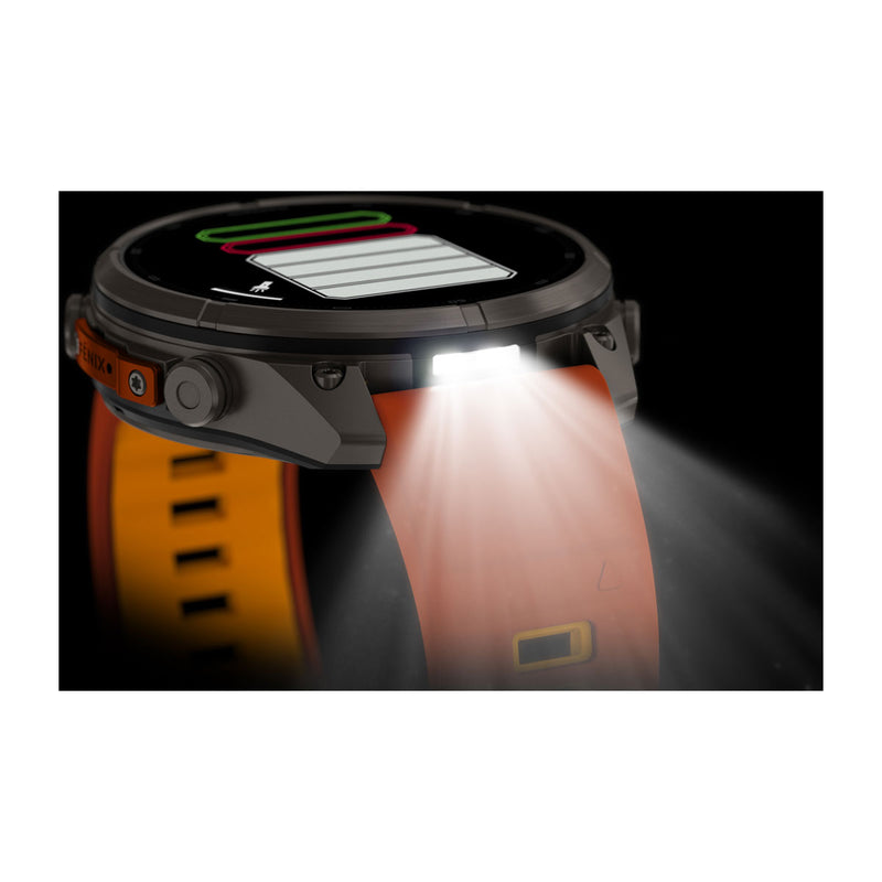 Garmin fēnix 9 Pro Multisport GPS Smartwatch — 47 mm, Titanium with Autumn Orange, LED flashlight in the dark