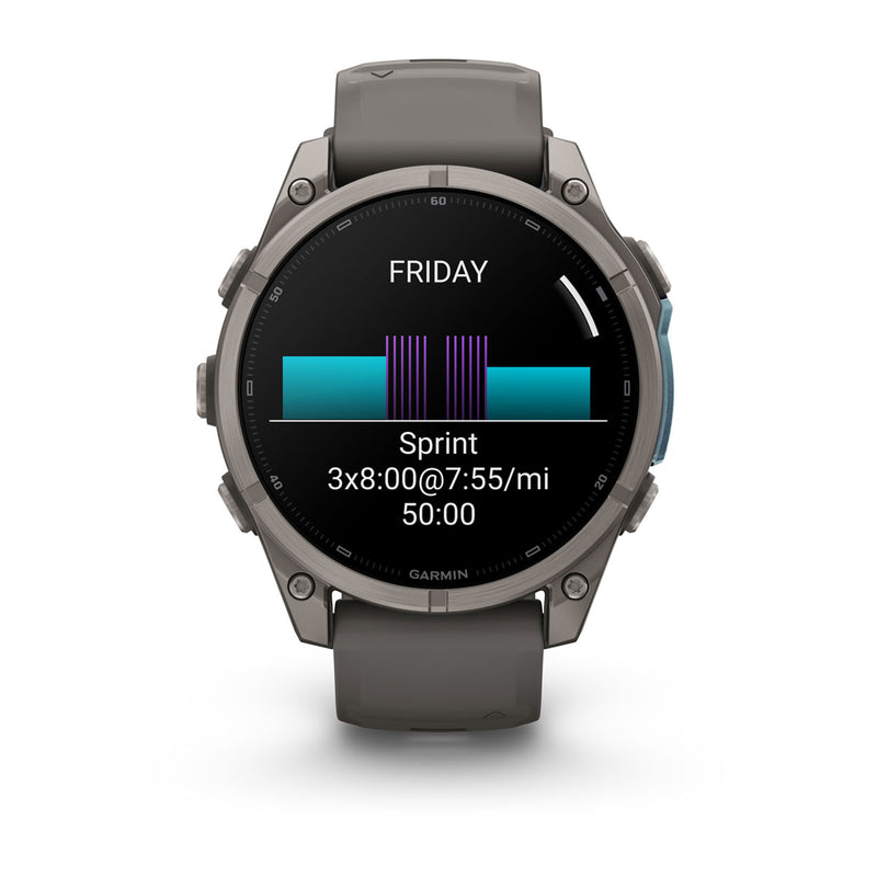 Garmin fēnix 9 Multisport GPS Smartwatch — 47 mm, Titanium with Pebble Gray, workout screen