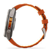 Garmin fēnix 9 Pro Multisport GPS Smartwatch — 47 mm, Titanium with Autumn Orange, side profile, band open