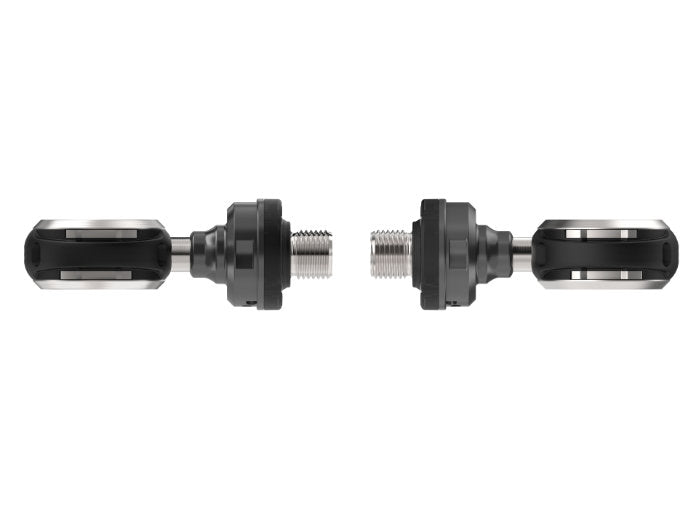 Wahoo SPEEDPLAY POWER Dual-Sided, pair of pedals edge-on with pods at the centre