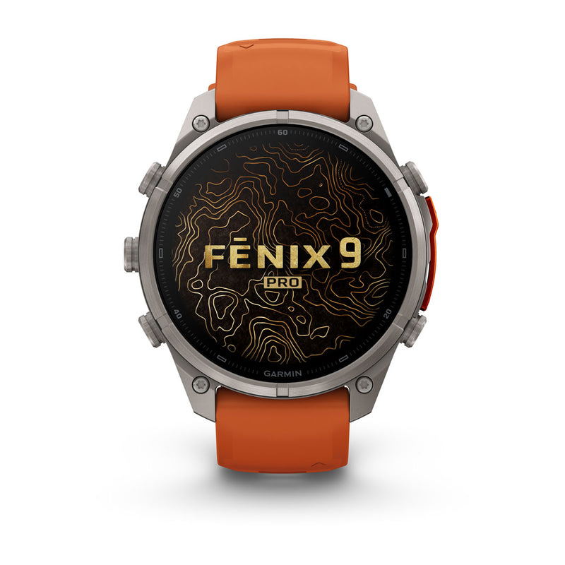 Garmin fēnix 9 Pro Multisport GPS Smartwatch — 47 mm, Titanium with Autumn Orange, right angle