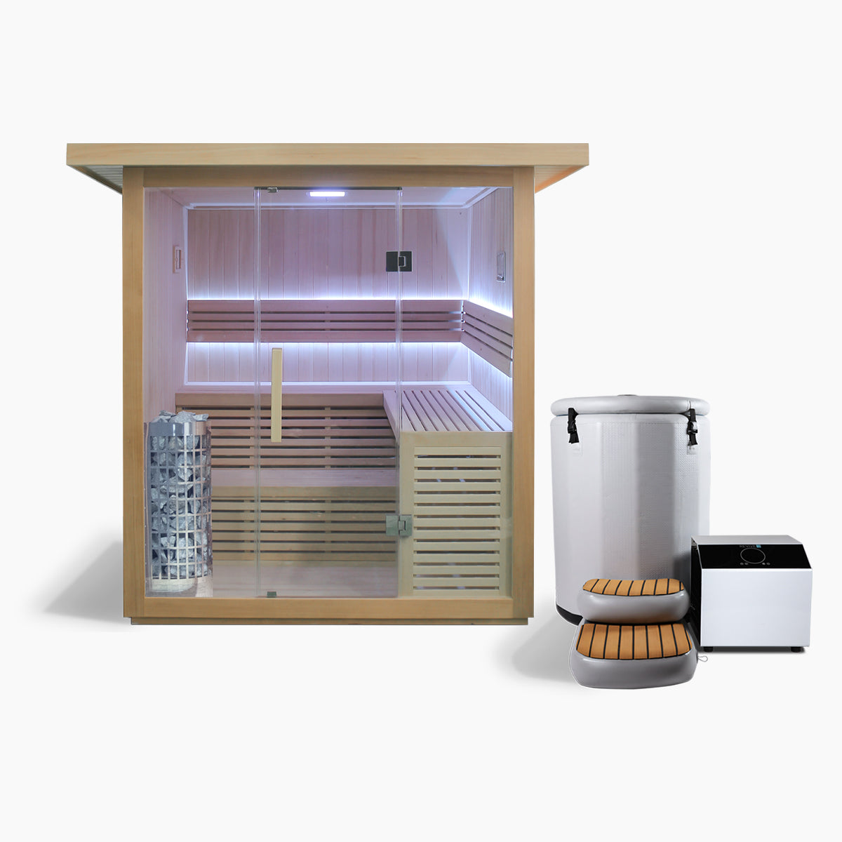 Revive 6 Person Traditional Sauna & Inflatable Barrel Plunge Package ...