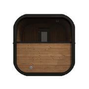 SaunaLife CL12GCP 8-Person Long Outdoor Traditional Cube Sauna w/ Changing Room - rear view with small window