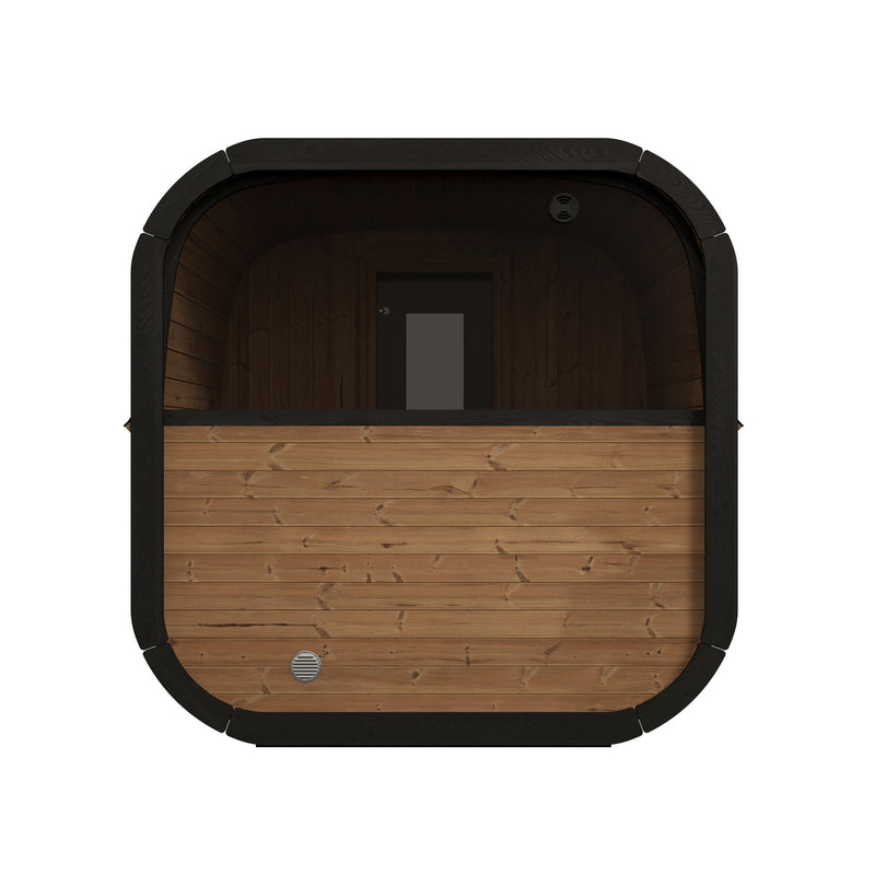 SaunaLife CL12GCP 8-Person Long Outdoor Traditional Cube Sauna w/ Changing Room - rear view with small window