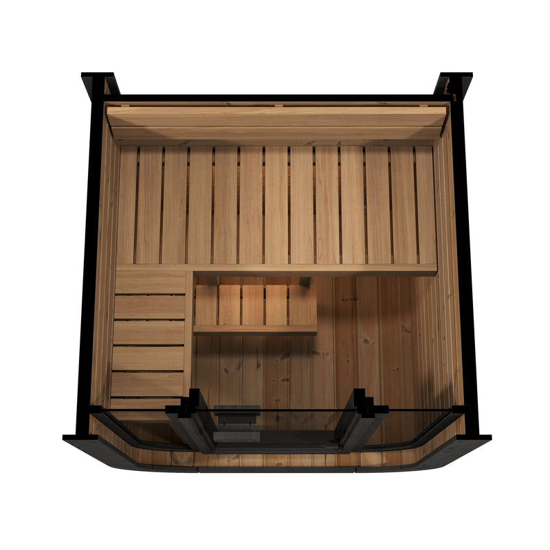 SaunaLife CL3G 2-Person Cube-Series Outdoor Home Sauna - top-down cutaway of interior benches