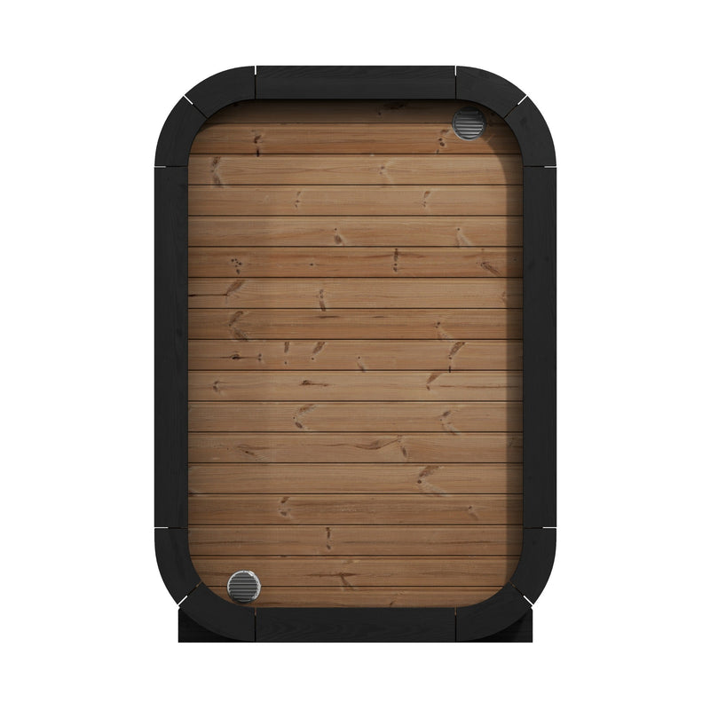 SaunaLife CL3G 2-Person Cube-Series Outdoor Home Sauna - rear view with solid wood back panel