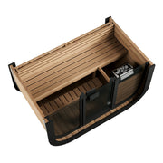 SaunaLife CL4G 3-Person Cube-Series Outdoor Home Sauna - cutaway top view of benches and heater