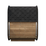 SaunaLife CL5G 4-Person Cube-Series Outdoor Home Sauna - side view showing shingle roof