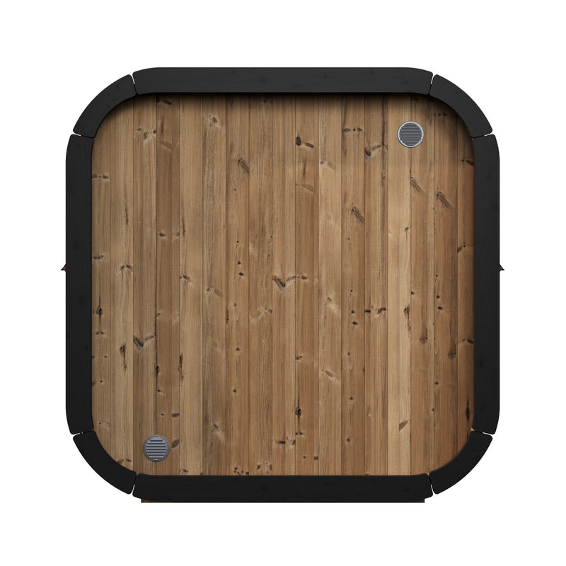 SaunaLife CL5G 4-Person Cube-Series Outdoor Home Sauna - rear view with solid wood back panel
