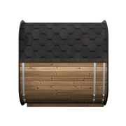 SaunaLife CL7G 6-Person Cube-Series Outdoor Home Sauna - side view showing shingle roof