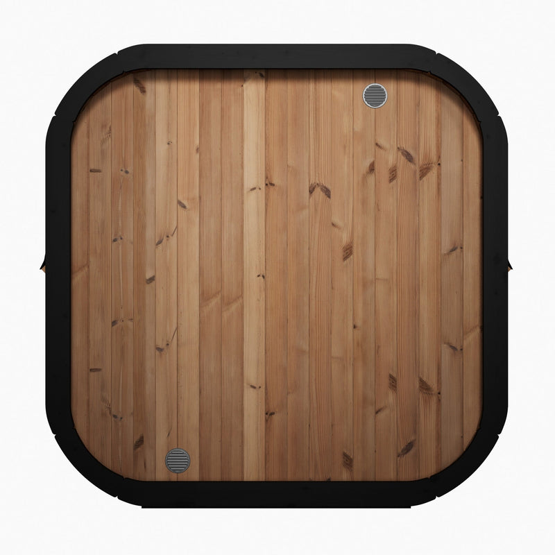 SaunaLife CL7G 6-Person Cube-Series Outdoor Home Sauna - rear view with solid wood back panel