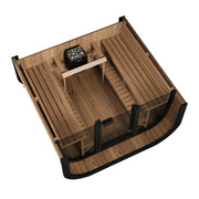 SaunaLife CL7G 6-Person Cube-Series Outdoor Home Sauna - cutaway top view of benches and heater