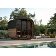 SaunaLife CL7G 6-Person Cube-Series Outdoor Home Sauna - poolside patio setting