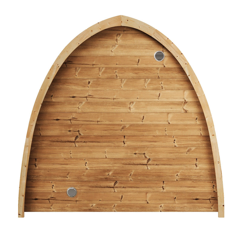 SaunaLife G3 4-Person Outdoor Traditional Pod Sauna - rear view with solid wood back panel