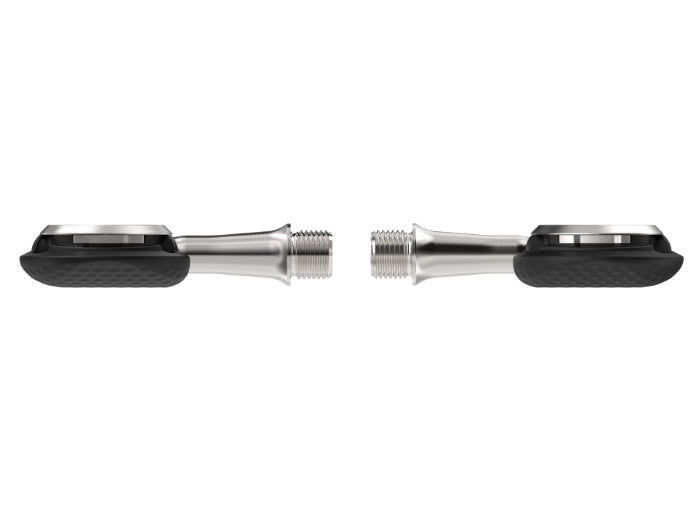 Wahoo SPEEDPLAY AERO, pair of pedals edge-on with spindles horizontal