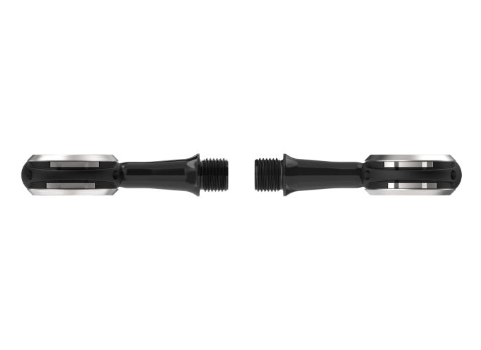 Wahoo SPEEDPLAY COMP, pair of dark pedals edge-on with spindles horizontal