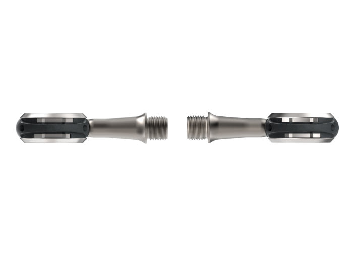 Wahoo SPEEDPLAY NANO, pair of pedals edge-on with spindles horizontal