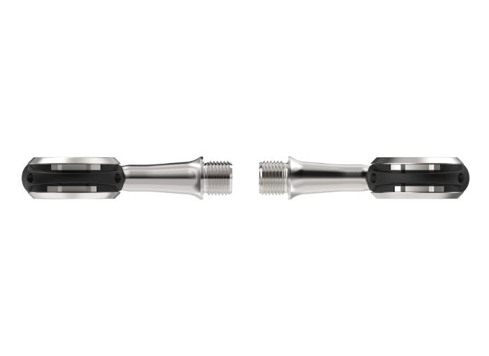 Wahoo SPEEDPLAY ZERO, pair of dark pedals edge-on with spindles horizontal