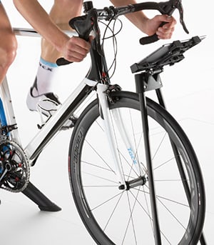 Garmin Tacx Tablet Stand in front of a rider on a trainer