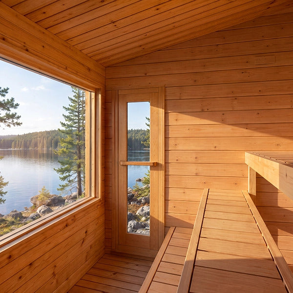 Dundalk Leisurecraft Avalon Sauna interior with the glass door