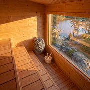 Dundalk Leisurecraft Avalon Sauna benches beside the front window