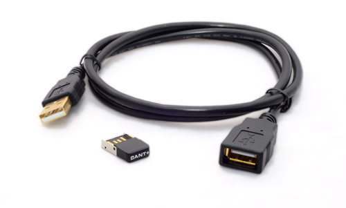 Wahoo USB ANT+ Kit, small USB dongle beside a black USB extension cord