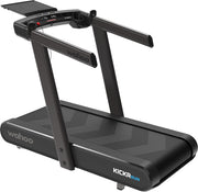 Wahoo KICKR RUN, treadmill from the left back corner with console arms and shelf