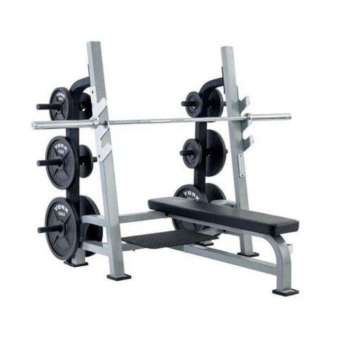York Barbell STS Olympic Flat Bench w/ Gun Racks — Recovery For