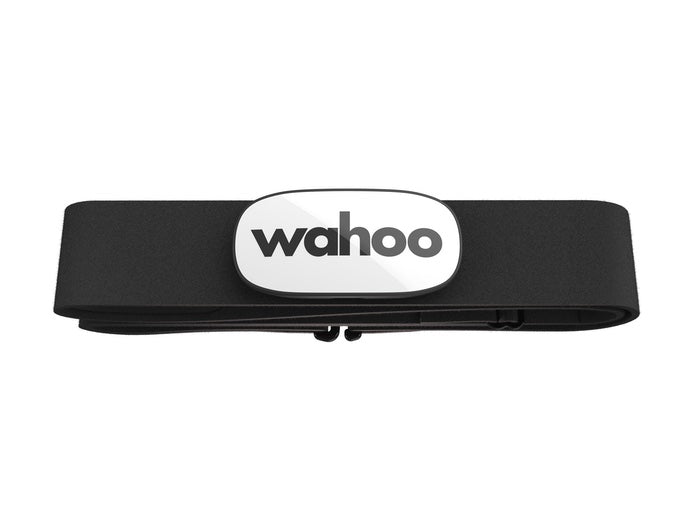 Wahoo TRACKR HEART RATE, chest strap with white Wahoo pod, folded flat