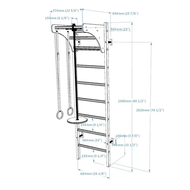 BenchK Series 2 211 + A076 Swedish Ladder for Kids With Gymnastic Accessories
